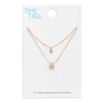 Time and Tru Women’s Layered Necklace with Cubic Zirconia Pendant