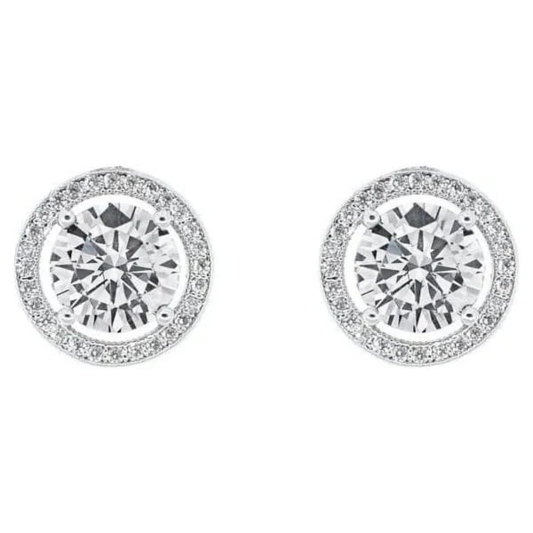 Cate & Chloe Ariel 18k White Gold Plated Silver Halo Stud Earrings