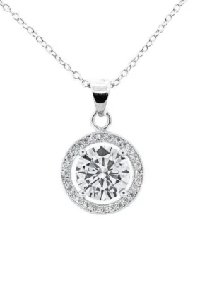 Cate & Chloe Blake 18k White Gold Plated Silver Halo Necklace | Crystal Necklace for Women, Gift for Her