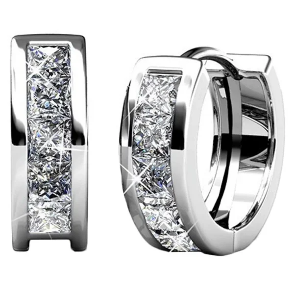 Cate & Chloe Giselle 18k White Gold Plated Silver Hoop Earrings with Swarovski Crystals