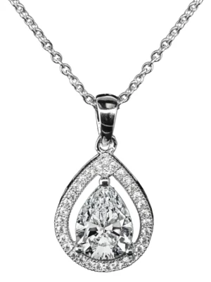 Cate & Chloe Isabel 18k White Gold Plated Silver CZ Pendant Necklace | Halo Teardrop Crystal Necklace