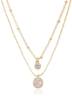 Time and Tru Women’s Layered Necklace with Cubic Zirconia Pendant