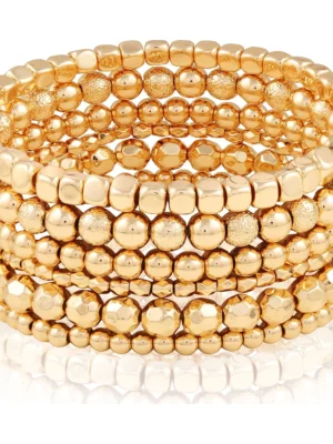 Time and Tru Women's Gold Tone Beaded Stretch Bracelet Set, 6-Piece