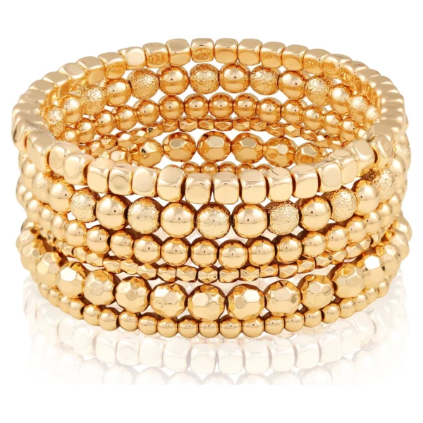 Time and Tru Women's Gold Tone Beaded Stretch Bracelet Set, 6-Piece