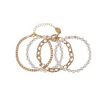 Time and Tru Women's Gold Tone and Faux Pearl Bracelet Set, 4 Piece