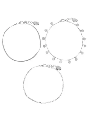 Time and Tru Women's Silver Tone Anklet Set, 3 Pieces